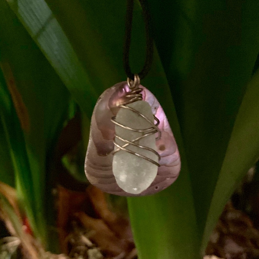 Sea glass and abalone necklace. NWOT